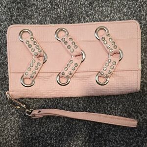 Elegant Pink Wristlet Clutch with Rhinestone Details